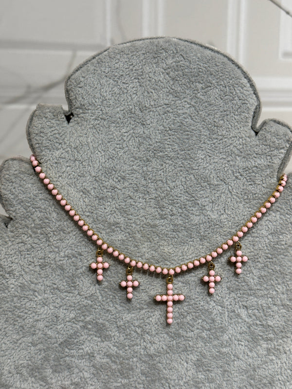 Collana Croci piccole perle rosa