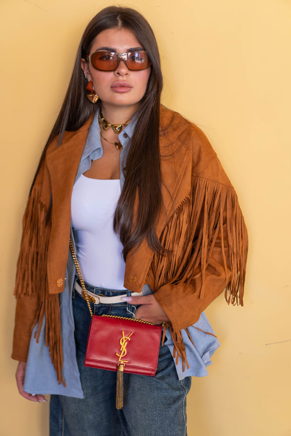 Giubbotto Hot con frange camel