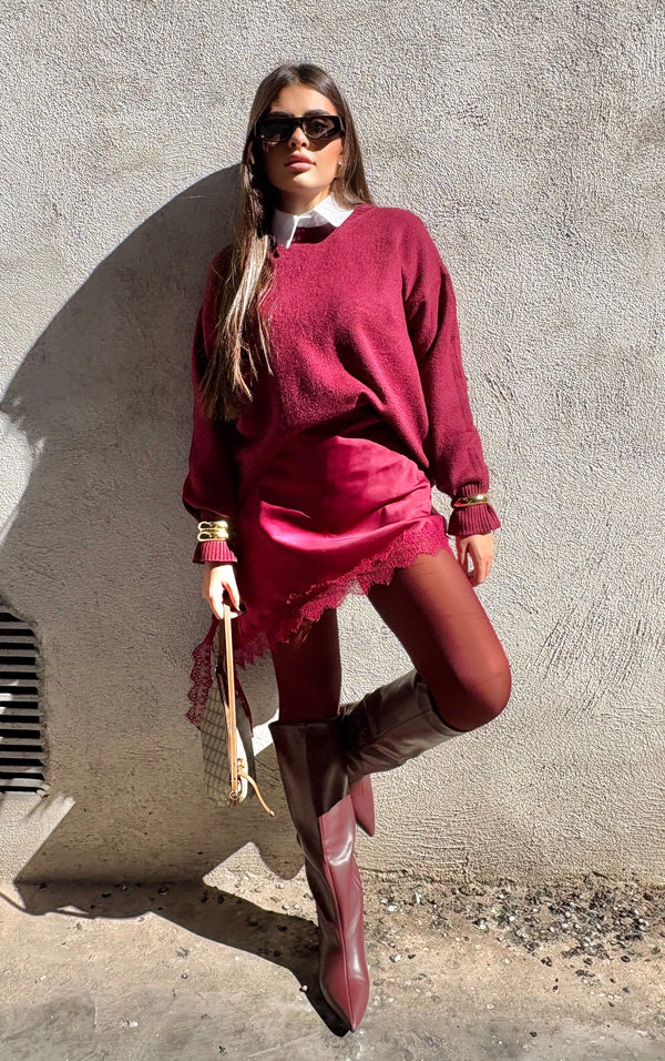 Gonna satin bordeaux