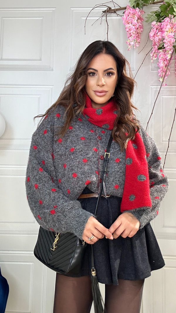 Cardigan Pois Grigio Rossi