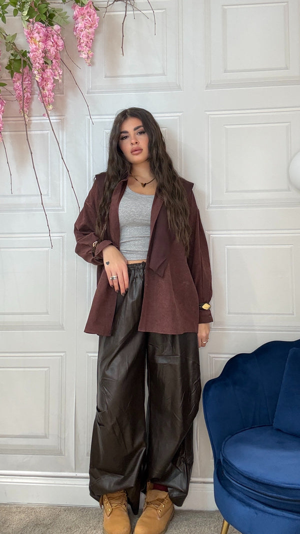 Pantaloni cargo in simil pelle Marrone