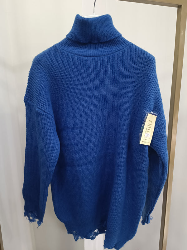 Maglione dolce vita sfrangiato blu